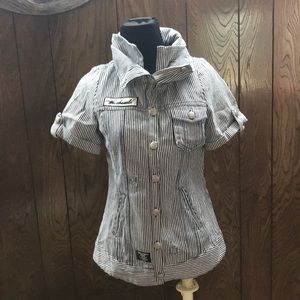 Shelter Women White/Blue Button Down Shirt OS